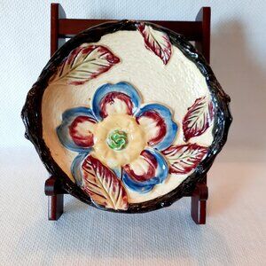 Japanese Majolica Double Handled Dish/Bowl, 9"